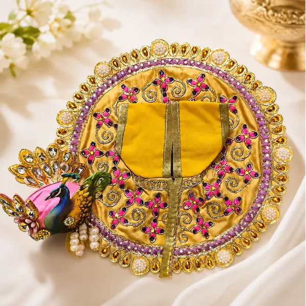 Yellow_zari_work_Peacock_Embellished_Laddu_Gopal_Dress_Set