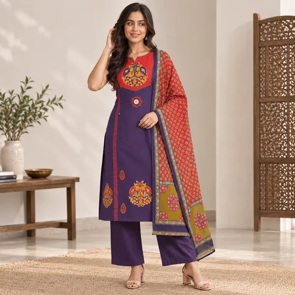 Blue_&_Red_Printed_Kurta_Set_for_Women