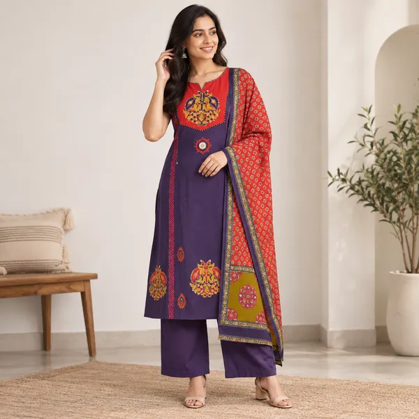 Blue_&_Red_Printed_Kurta_Set_for_Women