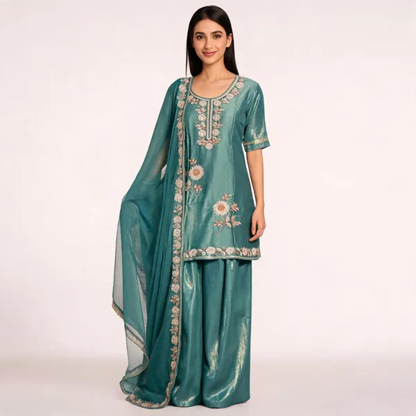 Teal_Embroidered_Three-Piece_Kurta_Set_for_Women