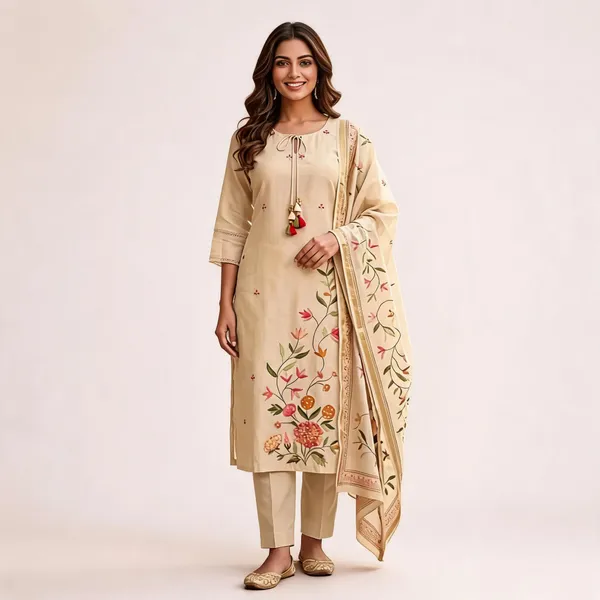 Beige_Floral_Straight_Kurta_Set_For_Women