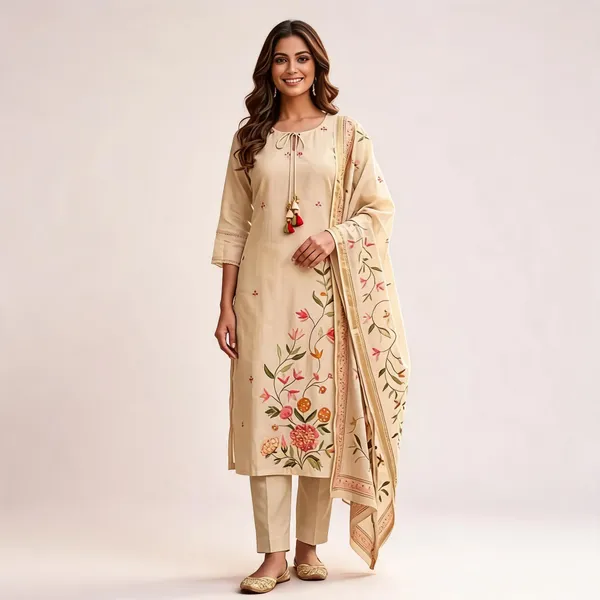 Beige_Floral_Straight_Kurta_Set_For_Women