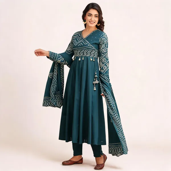 Teal_Printed_Anarkali_Kurta_Set_For_Women
