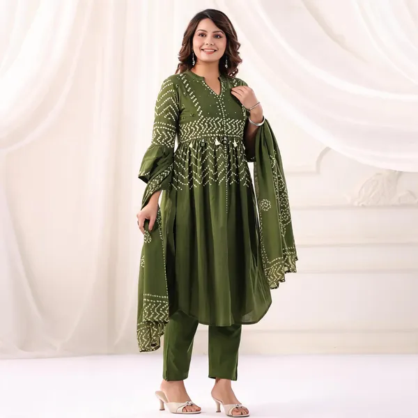 Olive_Green_Printed_Anarkali_Kurta_Set_for_Women