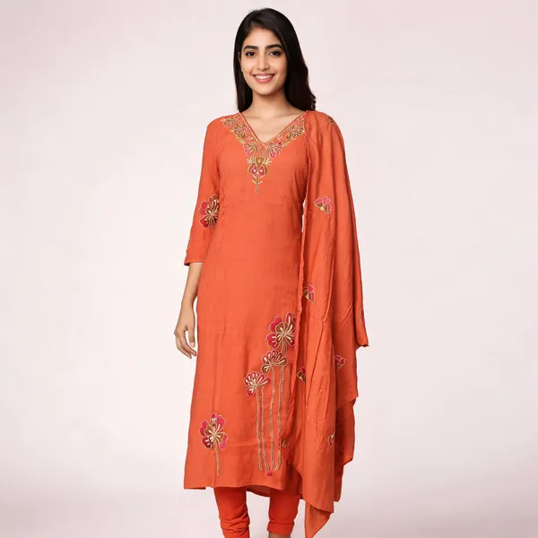 Orange_Embroidered_Straight_Kurta_Set_For_Women