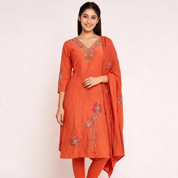 Orange_Embroidered_Straight_Kurta_Set_For_Women