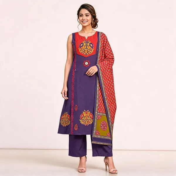 Blue_&_Red_Printed_Kurta_Set_for_Women