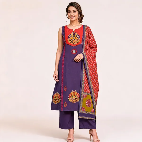 Blue_&_Red_Printed_Kurta_Set_for_Women