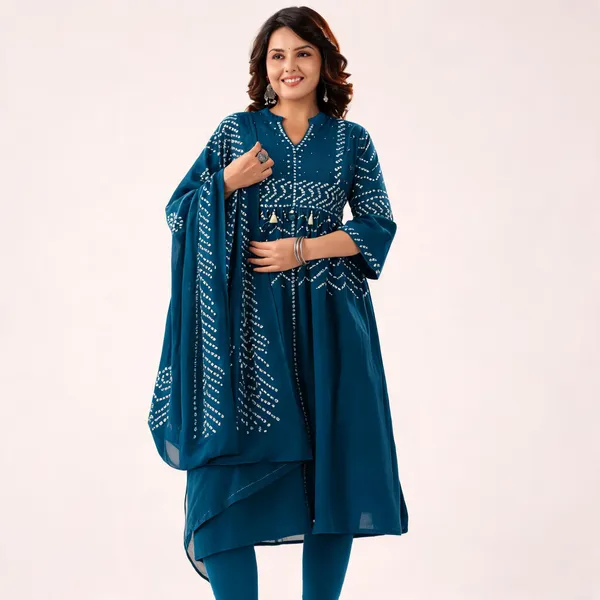 Teal_Printed_Anarkali_Kurta_Set_for_Women