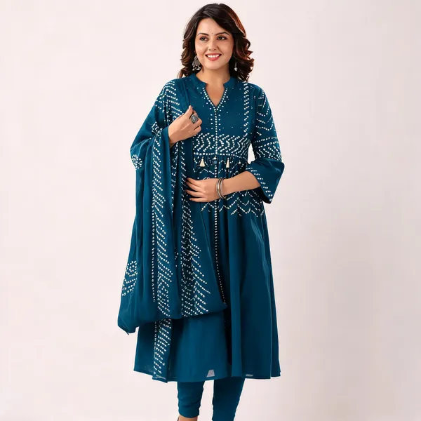 Teal_Printed_Anarkali_Kurta_Set_for_Women