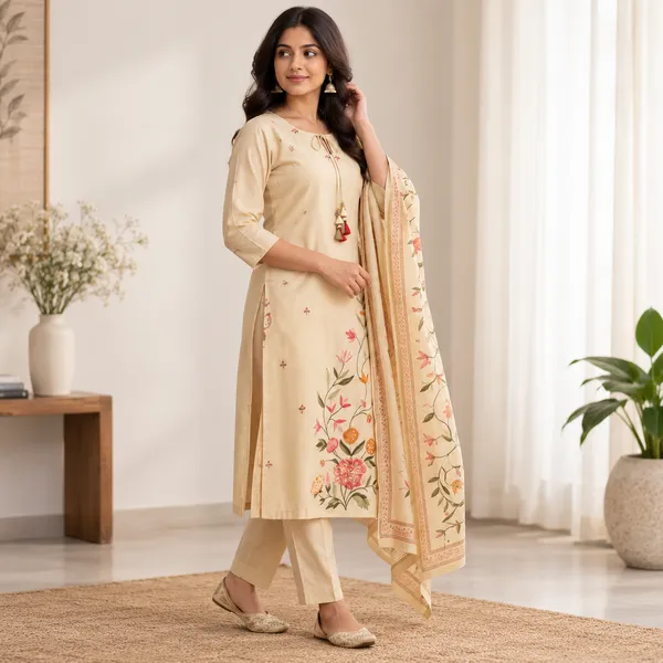 Beige_Floral_Straight_Kurta_Set_For_Women