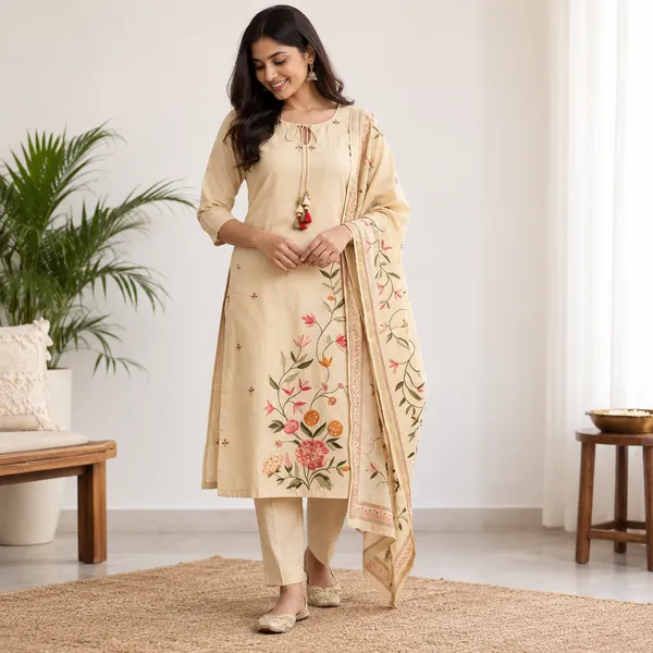 Beige_Floral_Straight_Kurta_Set_For_Women