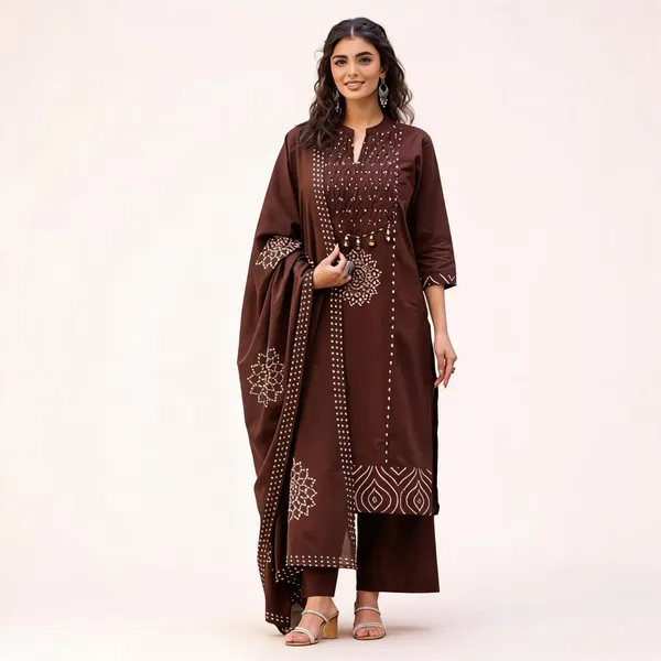 Brown_Embellished_Straight_Kurta_Set_For_Women