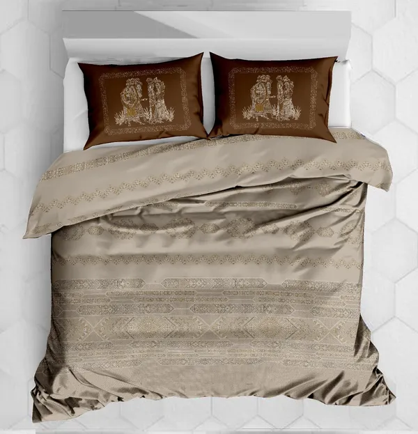 Cotton_Traditional_Beige_Woven_Motif_Print_King_Size_Bedsheet_Set