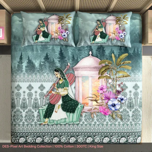 Cotton_Traditional_Mughal_Scenic_Print_King_Size_Bedsheet_Set