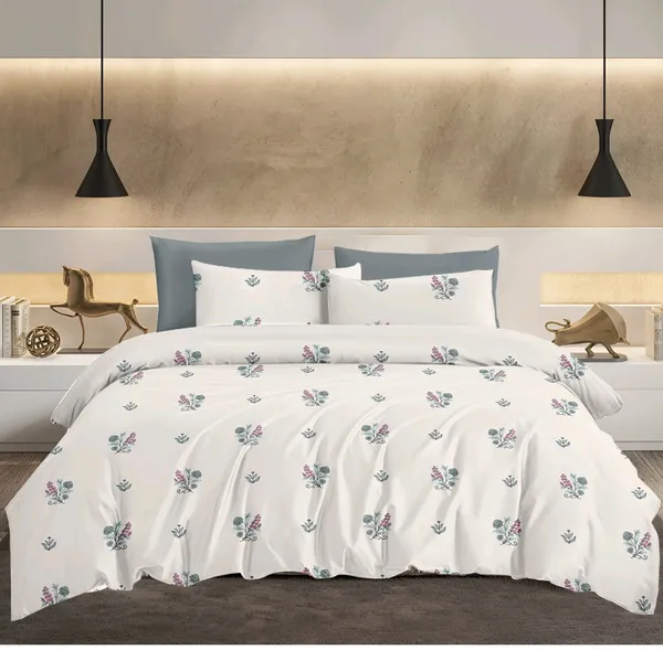 Cotton_Modern_White_Botanical_Floral_Print_King_Size_Bedsheet_Set