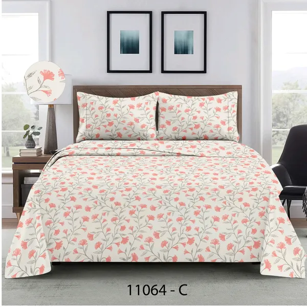 Cotton_Modern_Coral_Pink_Floral_Print_King_Size_Bedsheet_Set