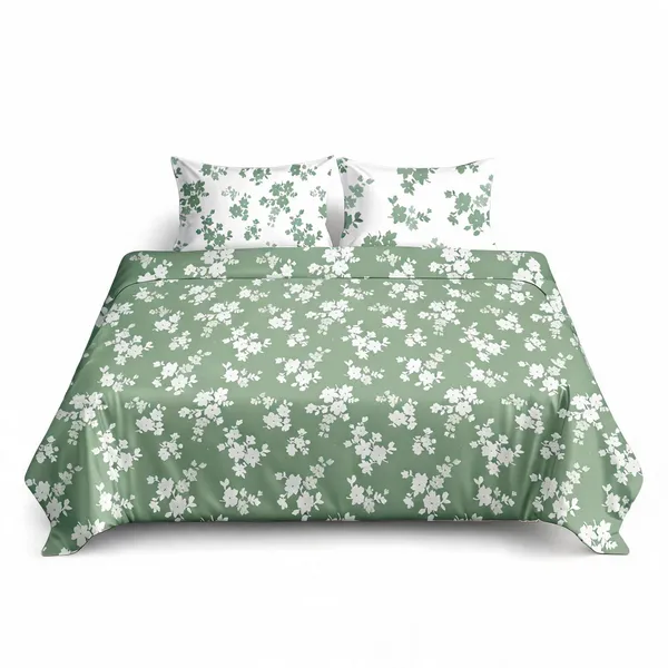Cotton_Modern_Green_Floral_Print_King_Size_Bedsheet_Dohar_Set