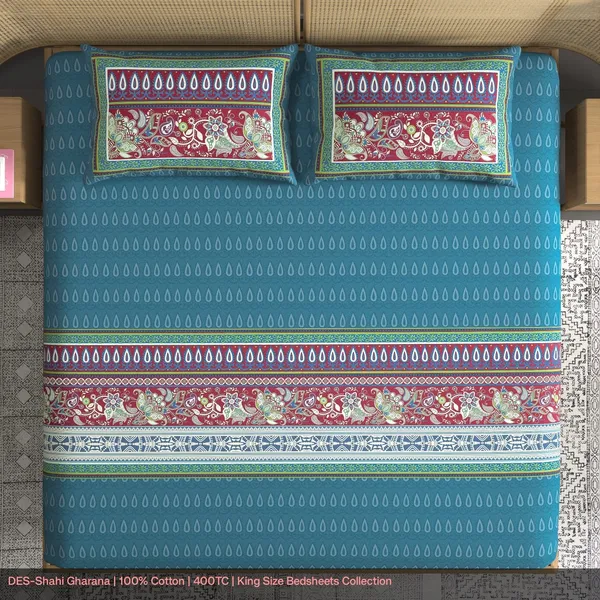 Cotton_Traditional_Blue_Paisley_Floral_Print_King_Size_Bedsheet_Set