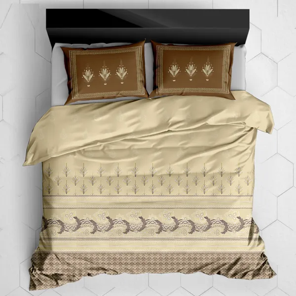 Cotton_Kalamkari_Beige_Brown_Leaf_Print_King_Size_Bedsheet_Set