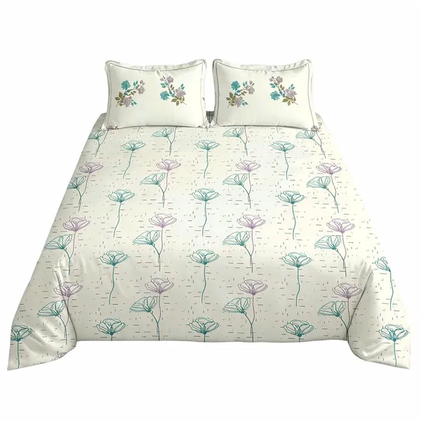 Cotton_Botanical_Floral_Print_Off-White_King_Size_Bedsheet_Set