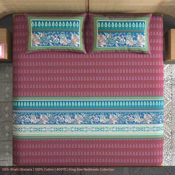 Cotton_Traditional_Burgundy_Paisley_Print_400Tc_King_Size_Bedsheet_Set