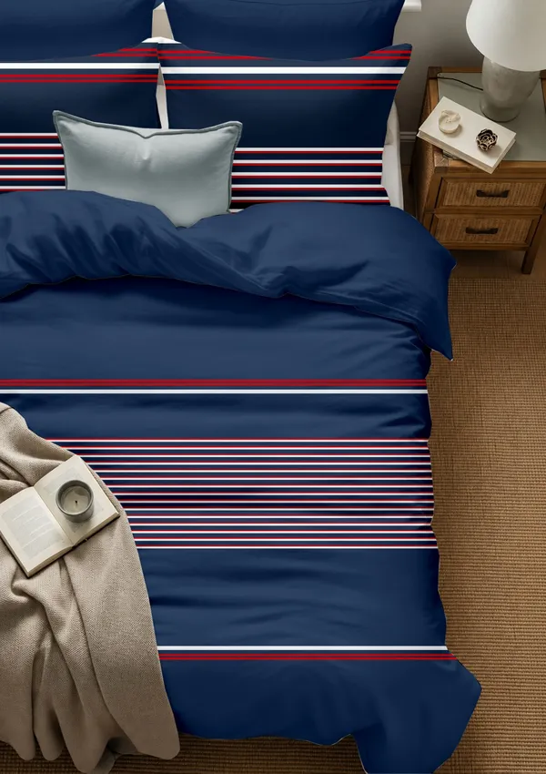 Cotton_Modern_Navy_Stripe_Print_King_Size_Bedsheet_Set