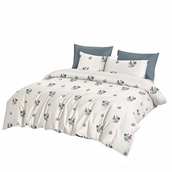 Cotton_Modern_White_Botanical_Floral_Print_King_Size_Bedsheet_Set
