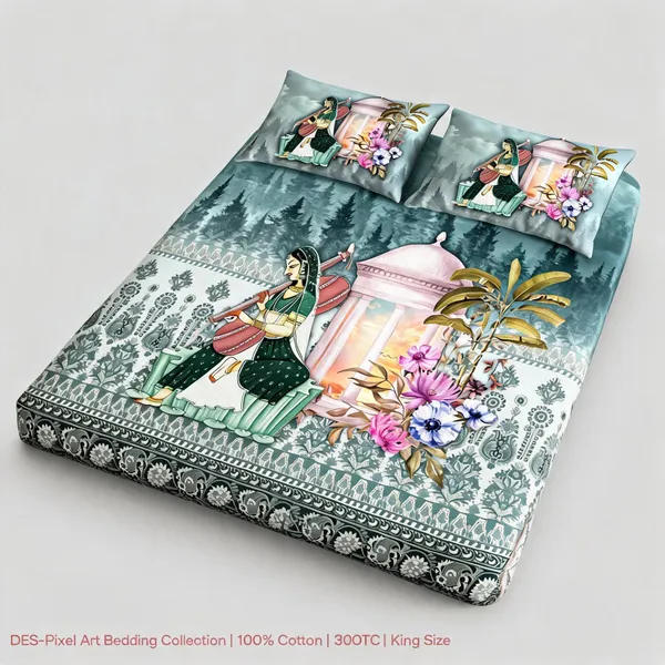 Cotton_Traditional_Mughal_Scenic_Print_King_Size_Bedsheet_Set