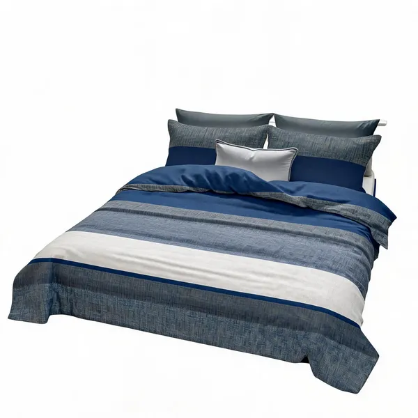 Cotton_Modern_Blue_Grey_Stripe_Print_King_Size_Bedsheet_Set