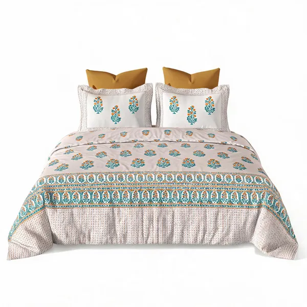 Cotton_Jaipuri_Teal_Floral_Print_King_Size_Bedsheet_Set