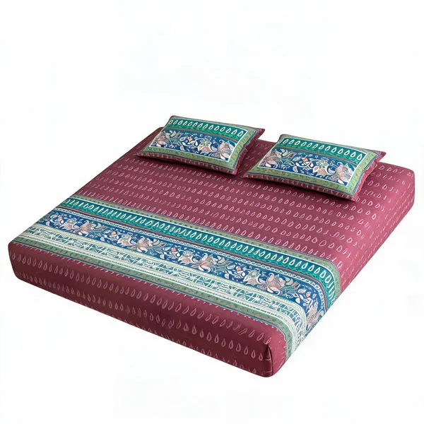 Cotton_Traditional_Burgundy_Paisley_Print_400Tc_King_Size_Bedsheet_Set