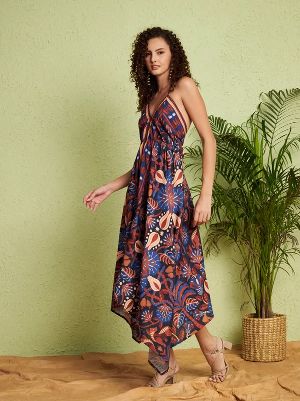 Blue_Printed_Spaghetti_Strap_Dress_For_Women