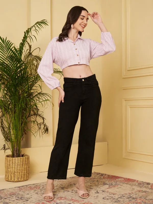 Pink_Striped_Cropped_Shirt_For_Women