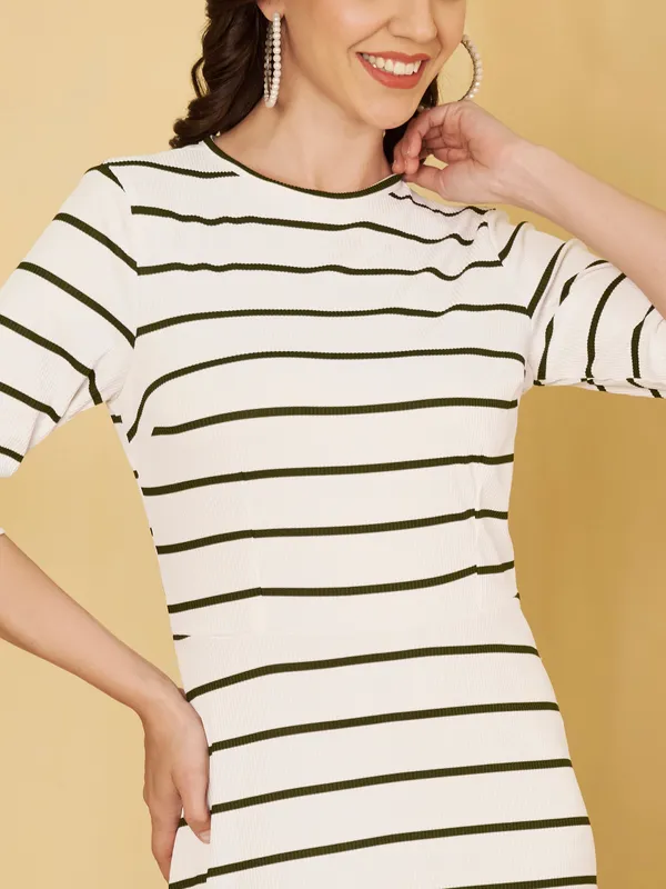 White_Striped_Fit_And_Flare_Dress_For_Women