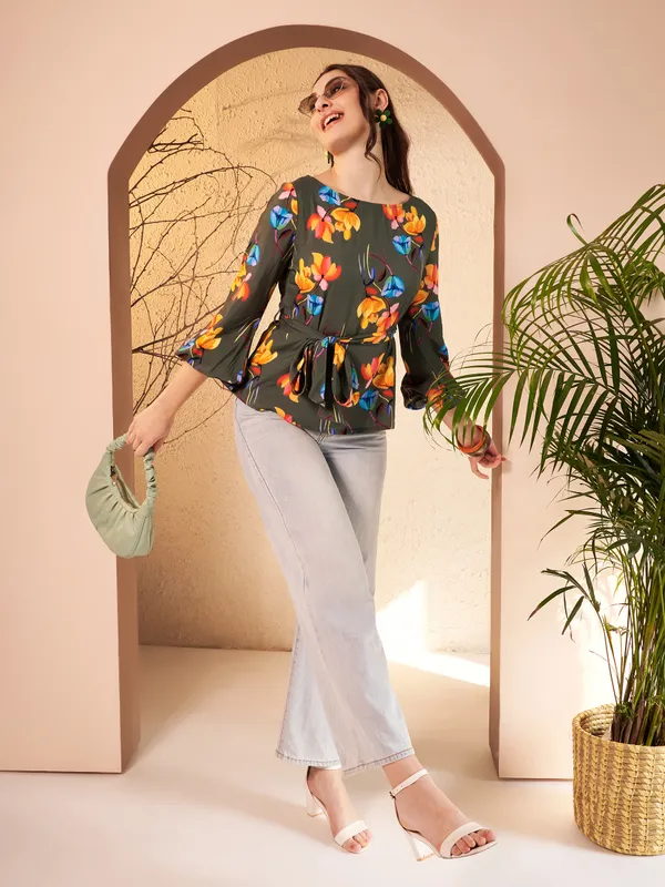 Olive_Floral_Peplum_Top_For_Women
