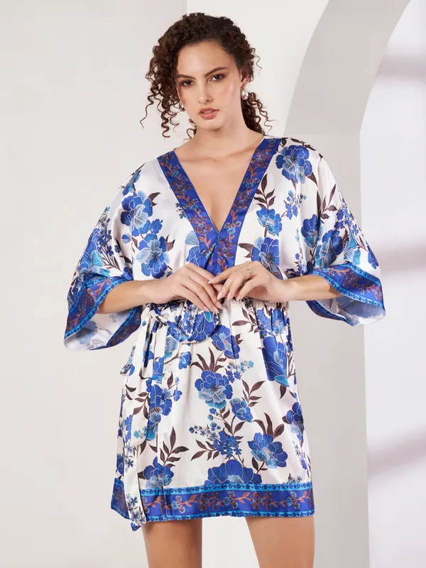 White_Floral_Print_Kaftan_Dress_For_Women