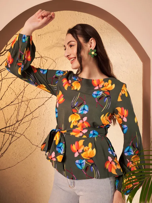 Olive_Floral_Peplum_Top_For_Women