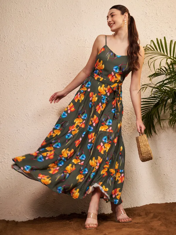 Olive_Floral_Print_Flared_Maxi_Dress_For_Women