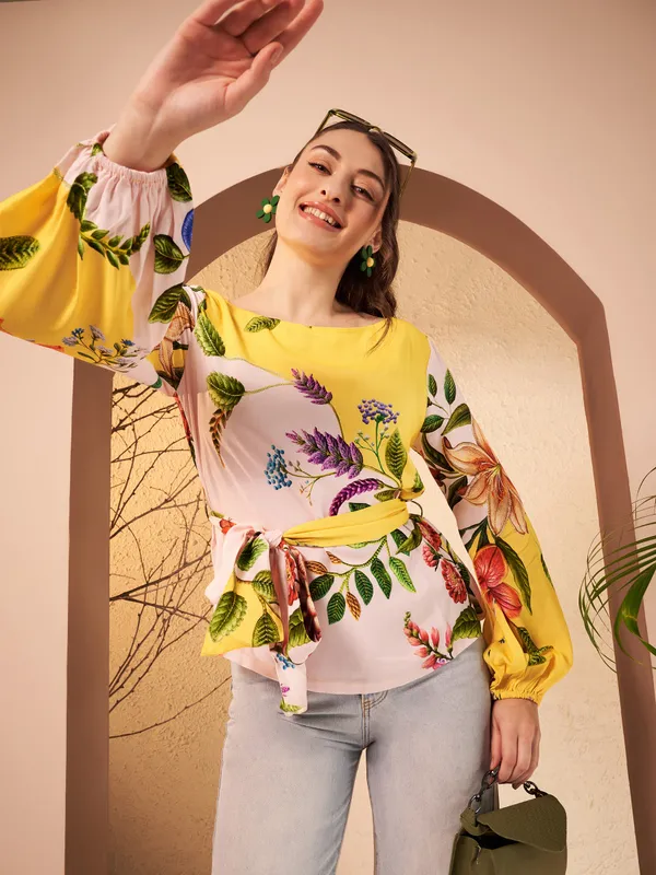 Yellow_Floral_Print_Blouse_For_Women