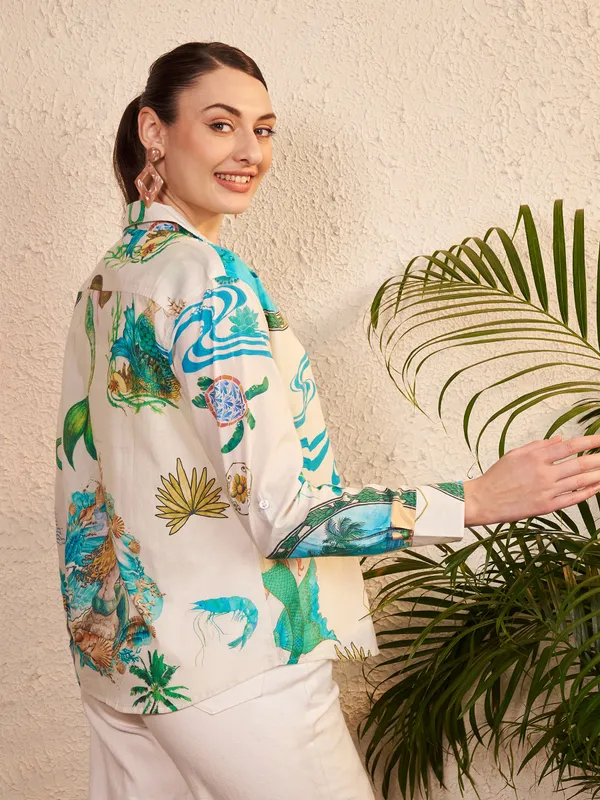 White_Multicolor_Printed_Regular_Fit_Shirt_For_Women