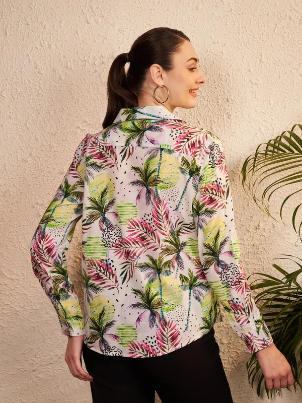 White_Multicolor_Printed_Shirt_For_Women
