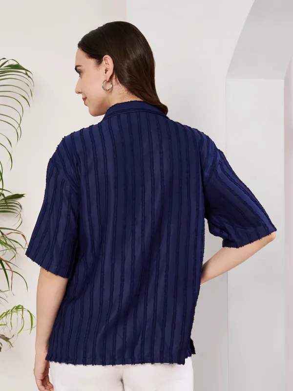 Navy_Relaxed_Fit_Button-Down_Shirt_For_Women