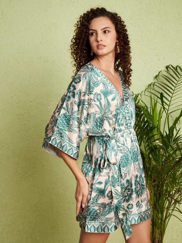 Green_Botanical_Print_Relaxed_Fit_Romper_For_Women