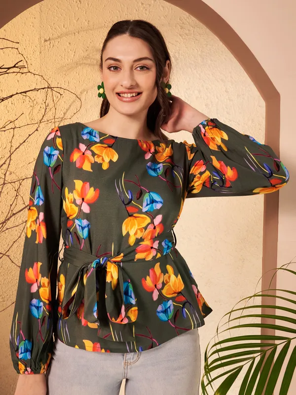 Olive_Floral_Peplum_Top_For_Women