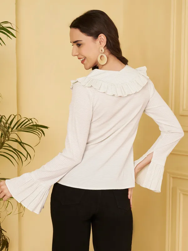White_Textured_Ruffle_Blouse_For_Women