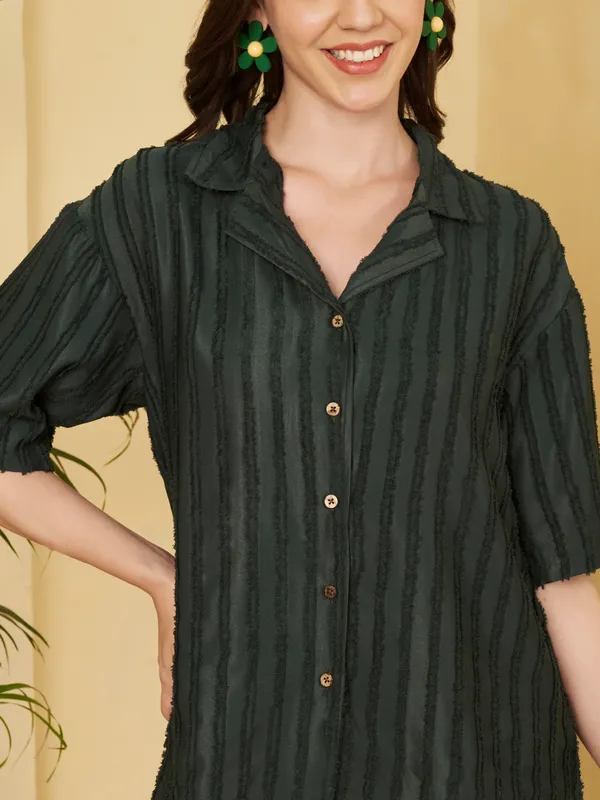 Dark_Green_Textured_Relaxed_Fit_Top_For_Women