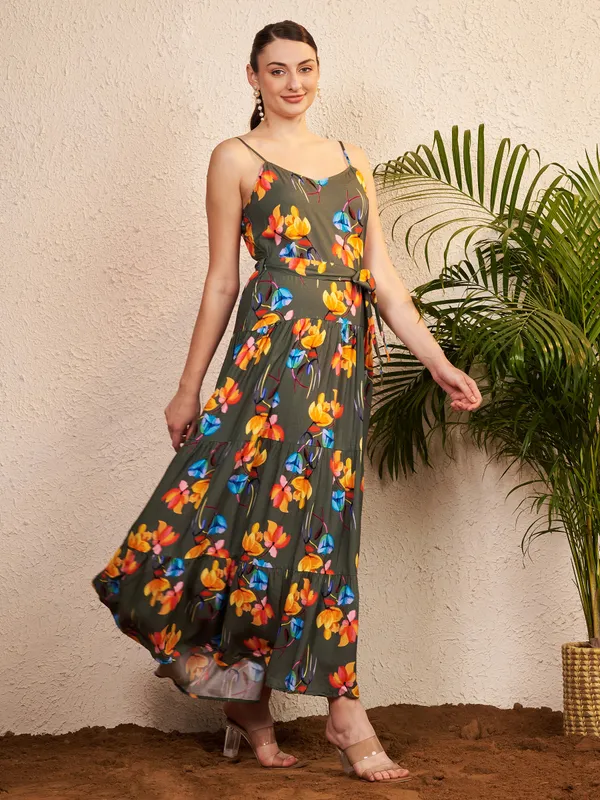 Olive_Floral_Print_Flared_Maxi_Dress_For_Women