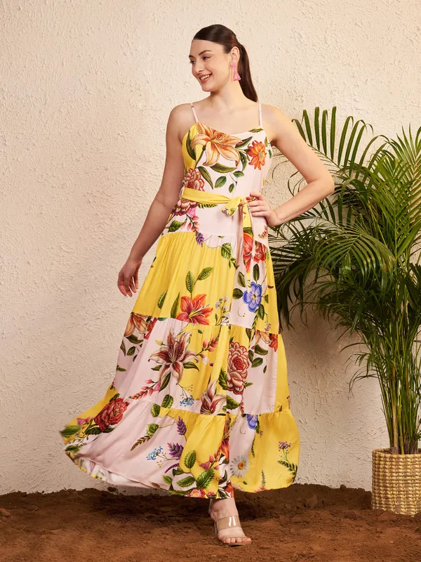 Yellow_Floral_Print_Maxi_Dress_For_Women