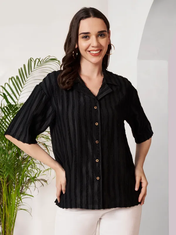 Black_Textured_Relaxed_Fit_Shirt_For_Women